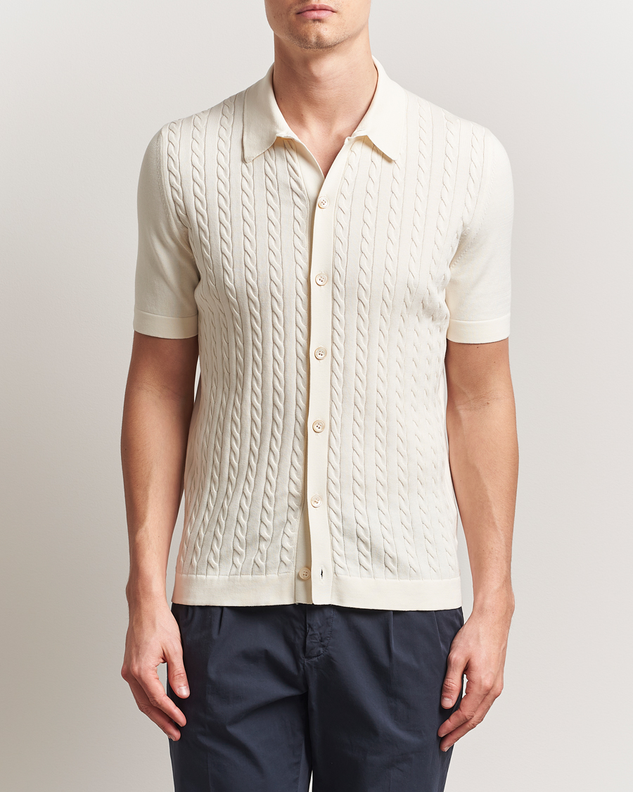Homme | Chemises | Gran Sasso | Cotton Cable Knitted Short Sleeve Shirt Cream