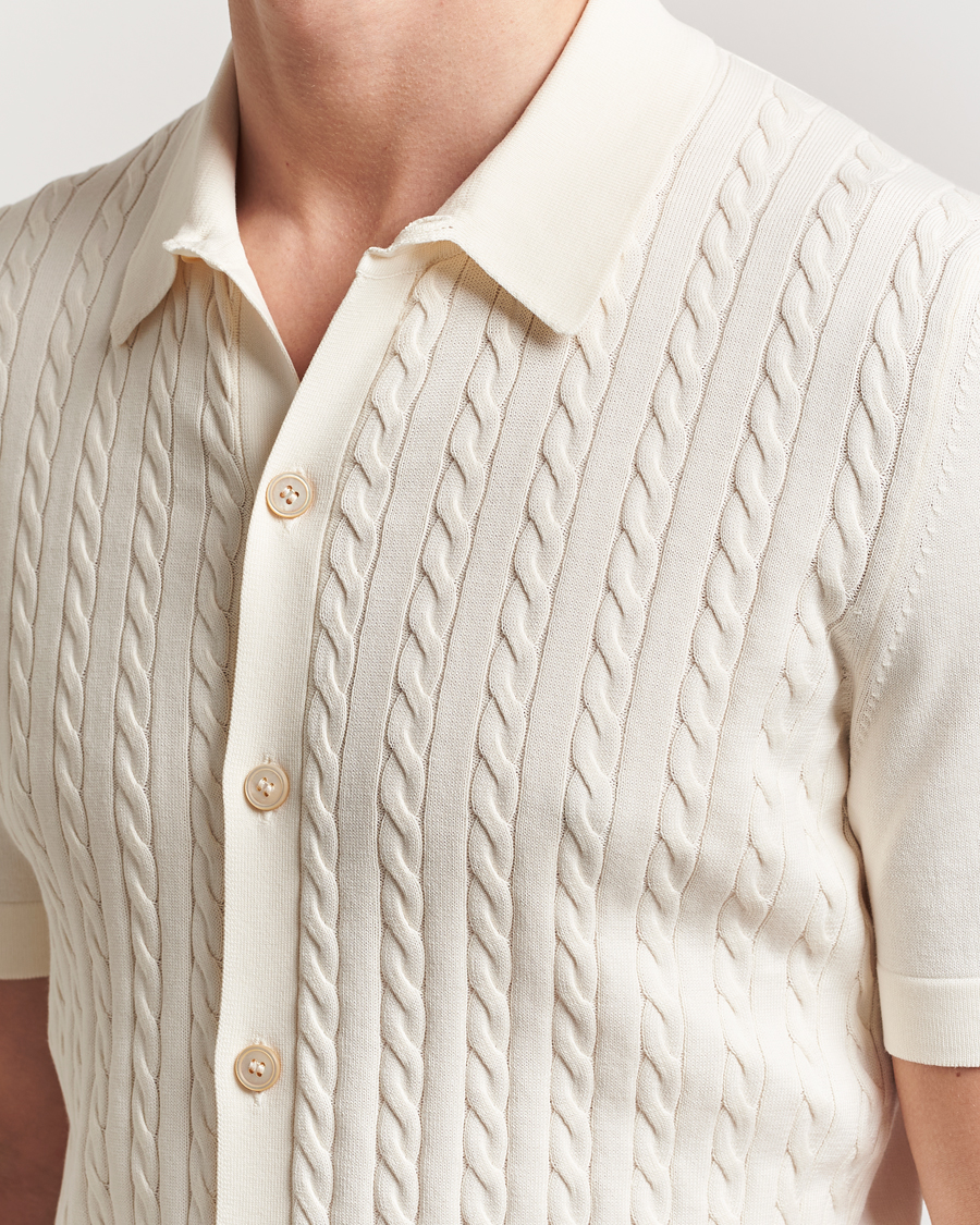 Homme | Chemises | Gran Sasso | Cotton Cable Knitted Short Sleeve Shirt Cream