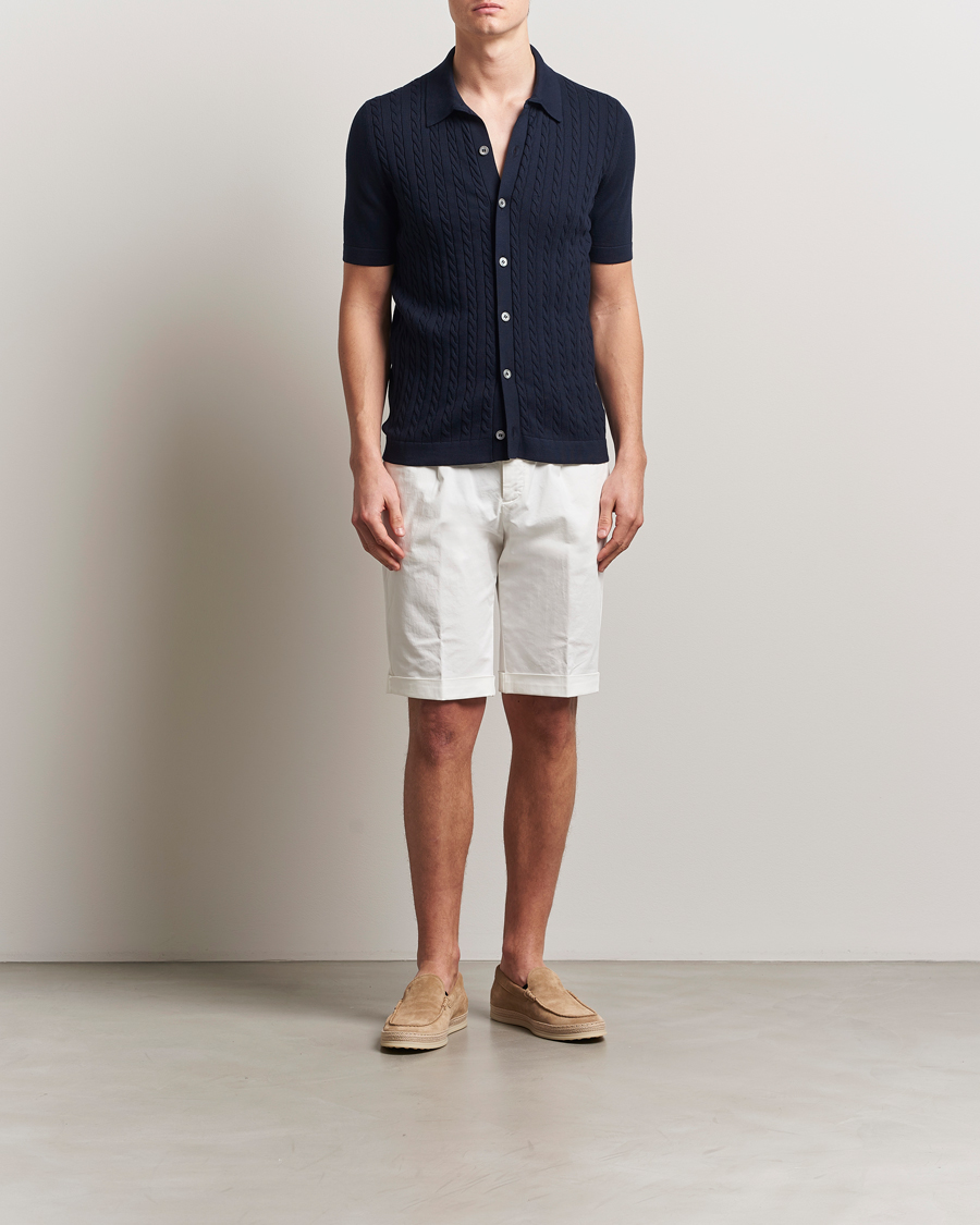 Homme | Chemises | Gran Sasso | Cotton Cable Knitted Short Sleeve Shirt Navy