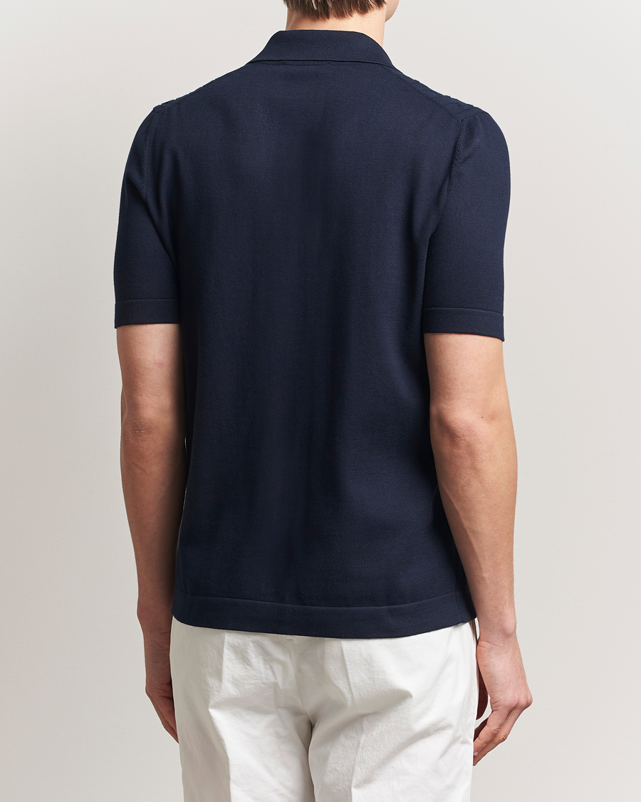 Homme | Chemises | Gran Sasso | Cotton Cable Knitted Short Sleeve Shirt Navy