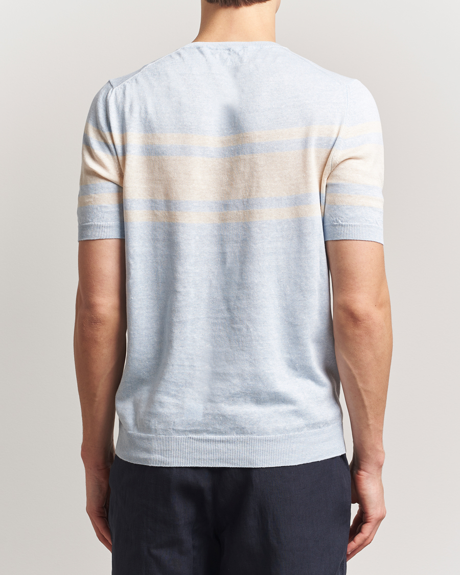 Homme | T-shirts | Gran Sasso | Linen/Cotton Striped Crew Neck T-Shirt Light Blue