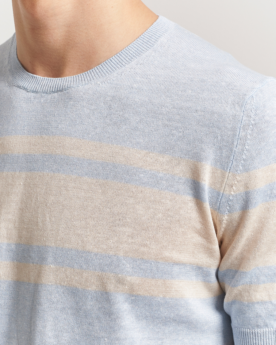 Homme | T-shirts | Gran Sasso | Linen/Cotton Striped Crew Neck T-Shirt Light Blue