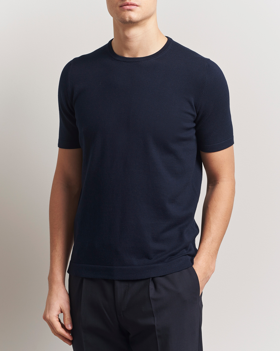Homme | T-shirts | Gran Sasso | Cotton Knitted Crew Neck T-Shirt Navy