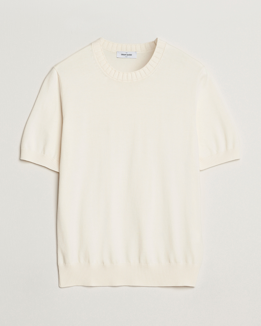 Homme | T-shirts | Gran Sasso | Cotton Heavy Knitted Crew Neck T-Shirt Cream