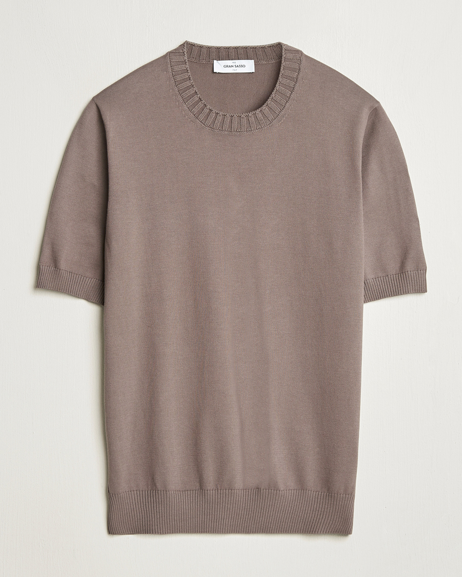 Homme | T-shirts | Gran Sasso | Cotton Heavy Knitted Crew Neck T-Shirt Brown