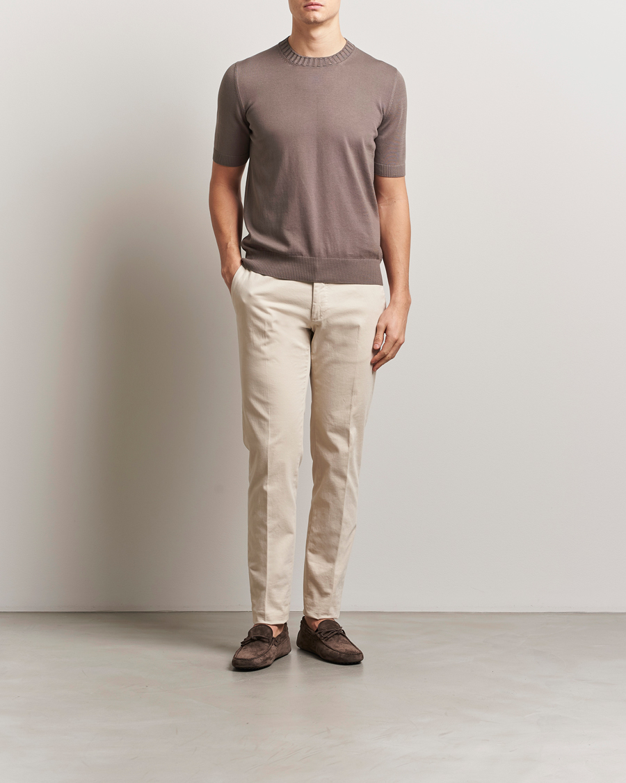 Homme | T-shirts | Gran Sasso | Cotton Heavy Knitted Crew Neck T-Shirt Brown