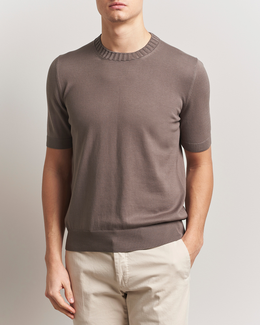Homme | T-shirts | Gran Sasso | Cotton Heavy Knitted Crew Neck T-Shirt Brown