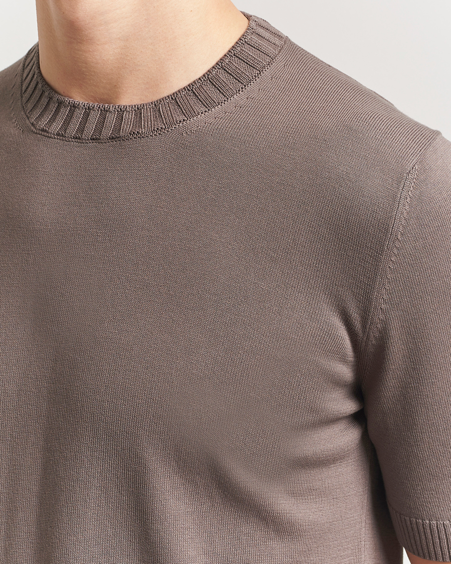 Homme | T-shirts | Gran Sasso | Cotton Heavy Knitted Crew Neck T-Shirt Brown
