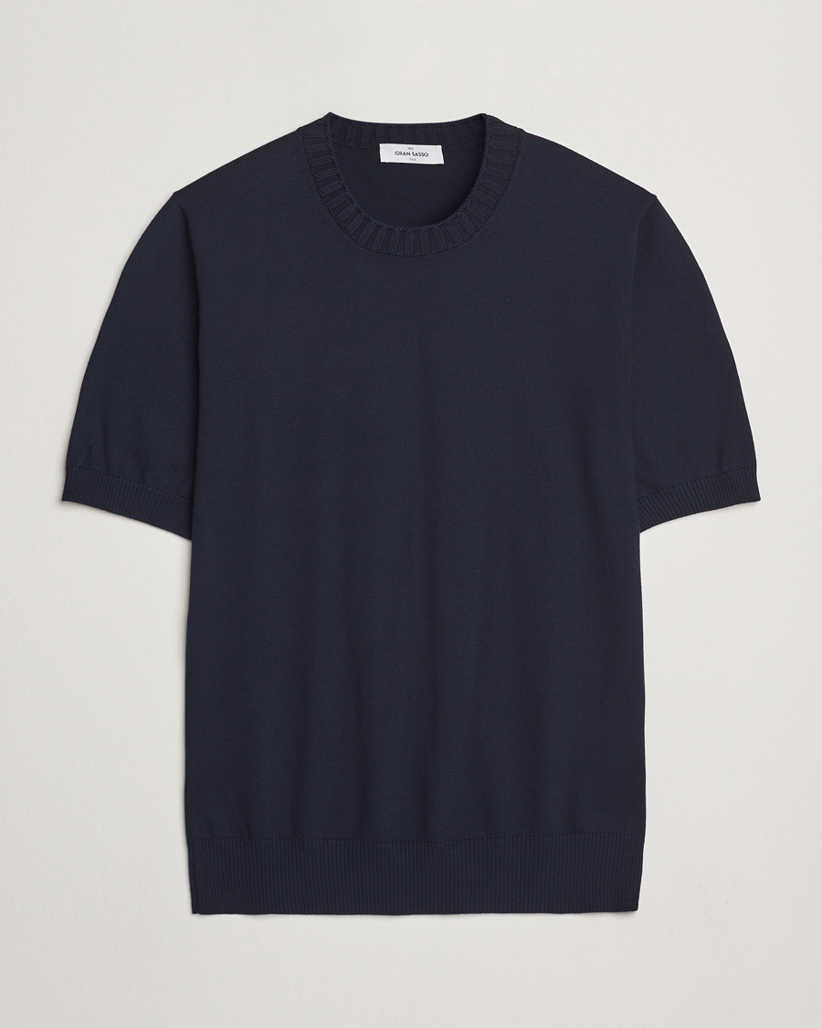 Homme | T-shirts | Gran Sasso | Cotton Heavy Knitted Crew Neck T-Shirt Navy