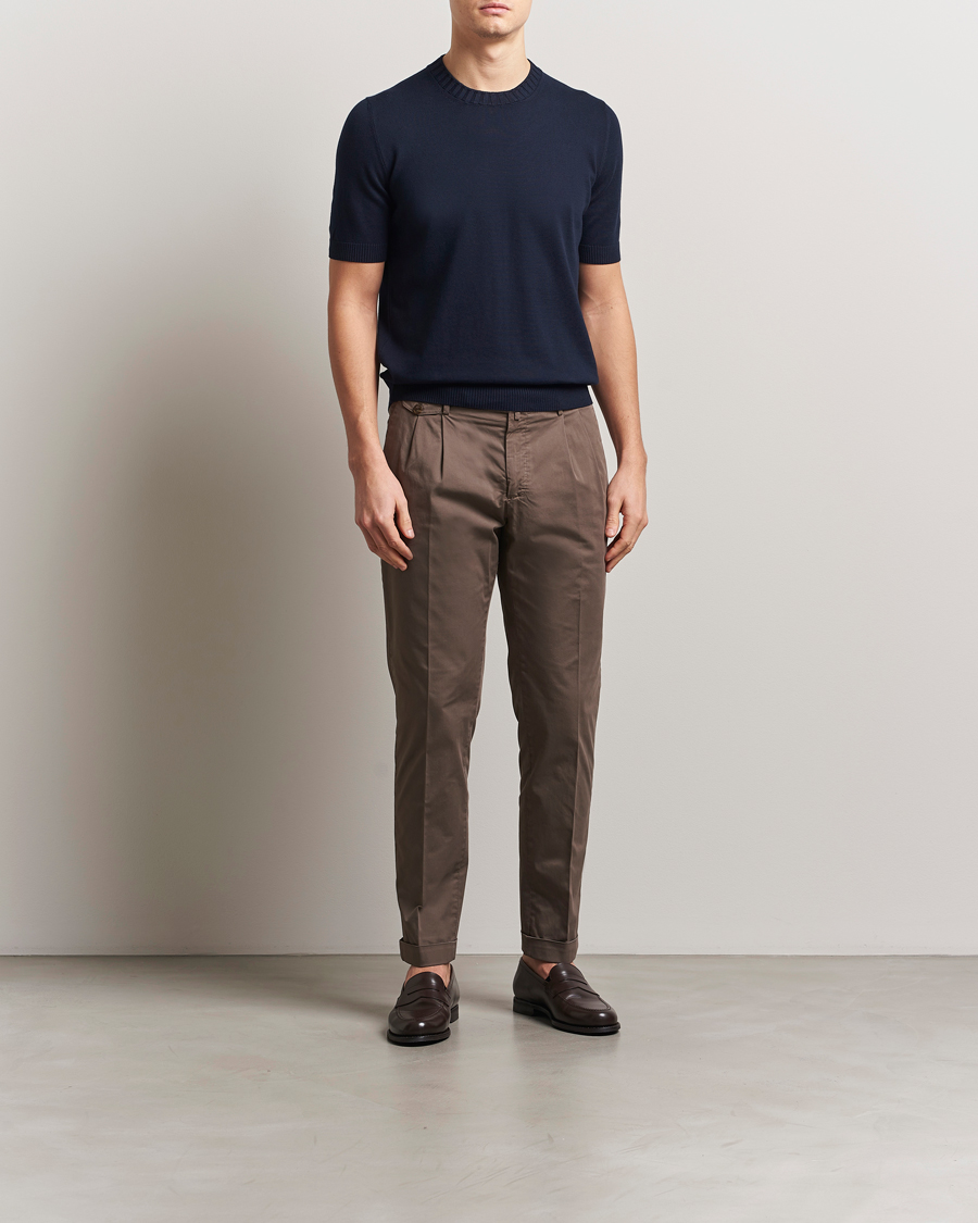 Homme | T-shirts | Gran Sasso | Cotton Heavy Knitted Crew Neck T-Shirt Navy