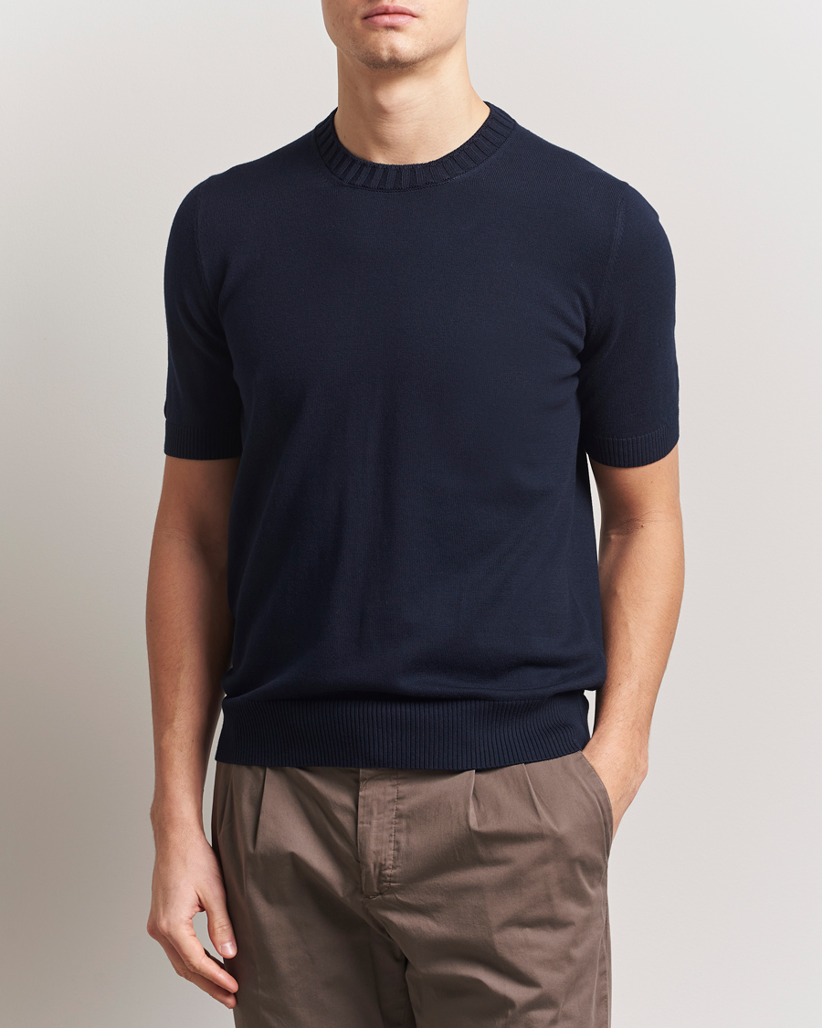 Homme | T-shirts | Gran Sasso | Cotton Heavy Knitted Crew Neck T-Shirt Navy