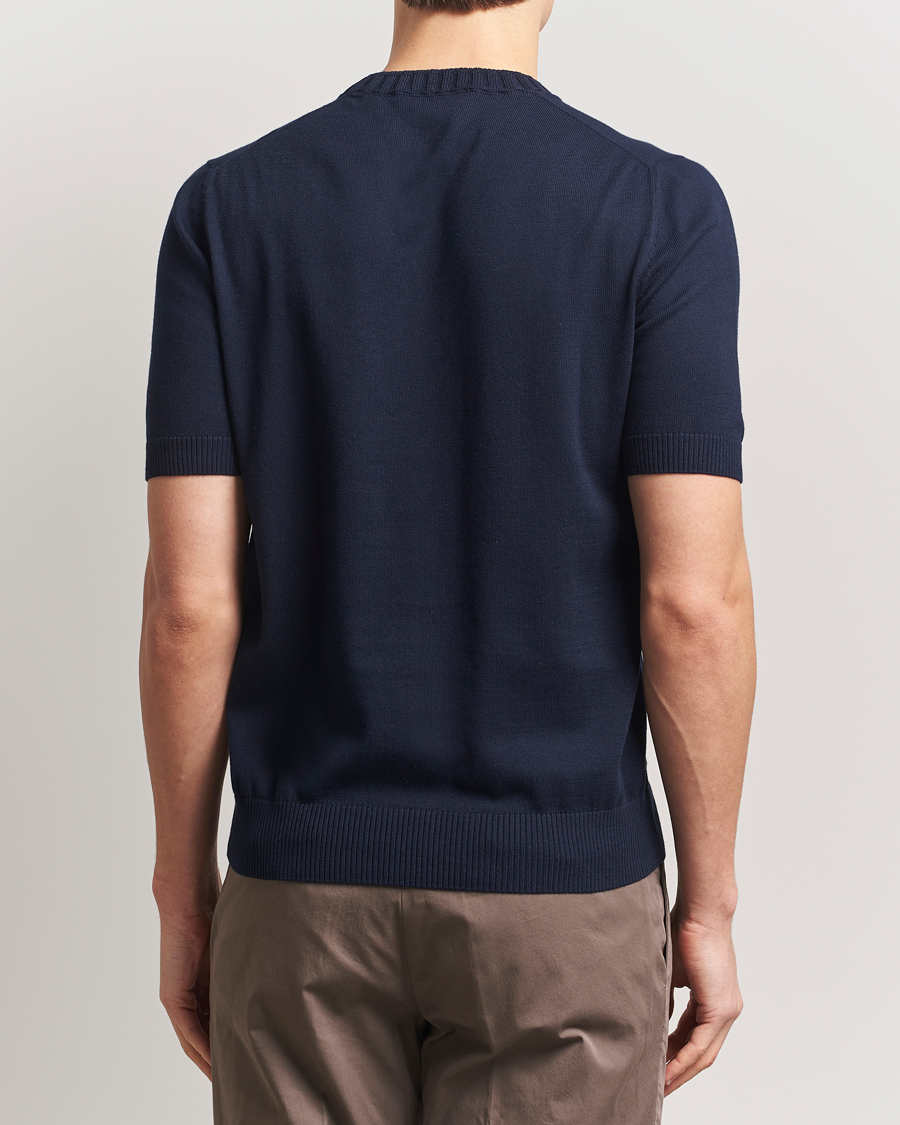 Homme | T-shirts | Gran Sasso | Cotton Heavy Knitted Crew Neck T-Shirt Navy