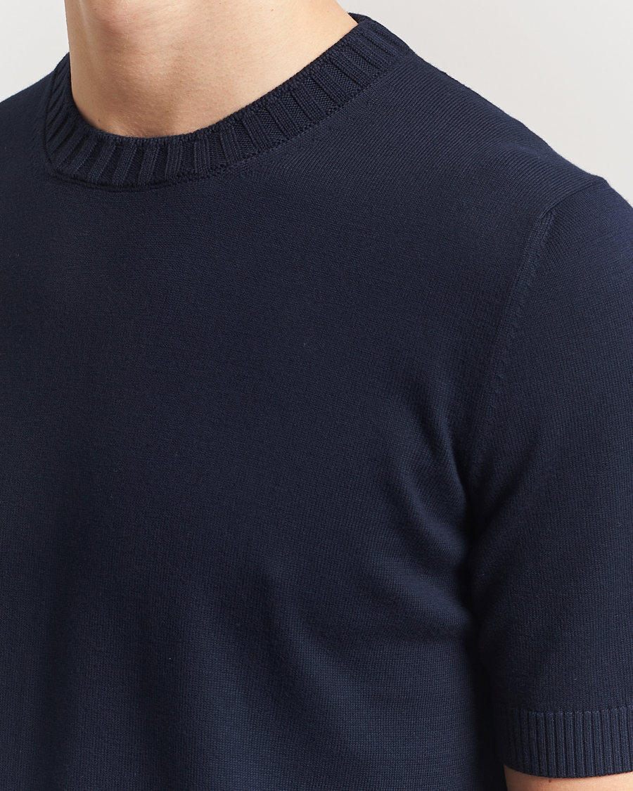 Homme | T-shirts | Gran Sasso | Cotton Heavy Knitted Crew Neck T-Shirt Navy