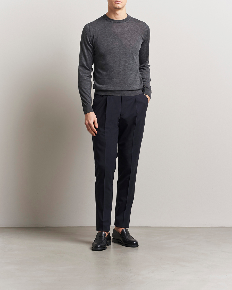 Homme | Pulls Et Tricots | Piacenza Cashmere | Merino Wool Crew Neck Sweater Charcoal