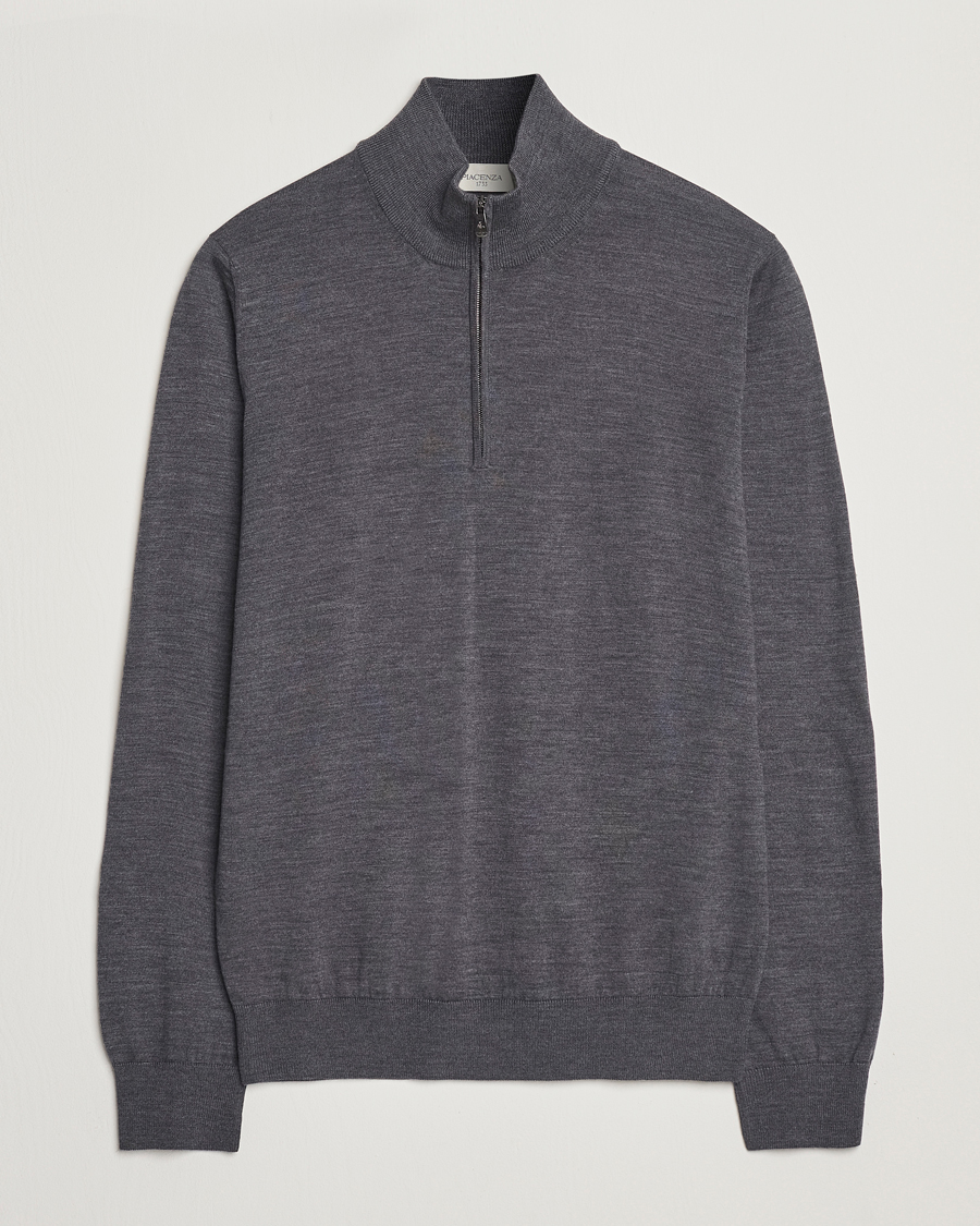 Homme | Pulls Et Tricots | Piacenza Cashmere | Merino Wool Crew Neck Half Zip Charcoal