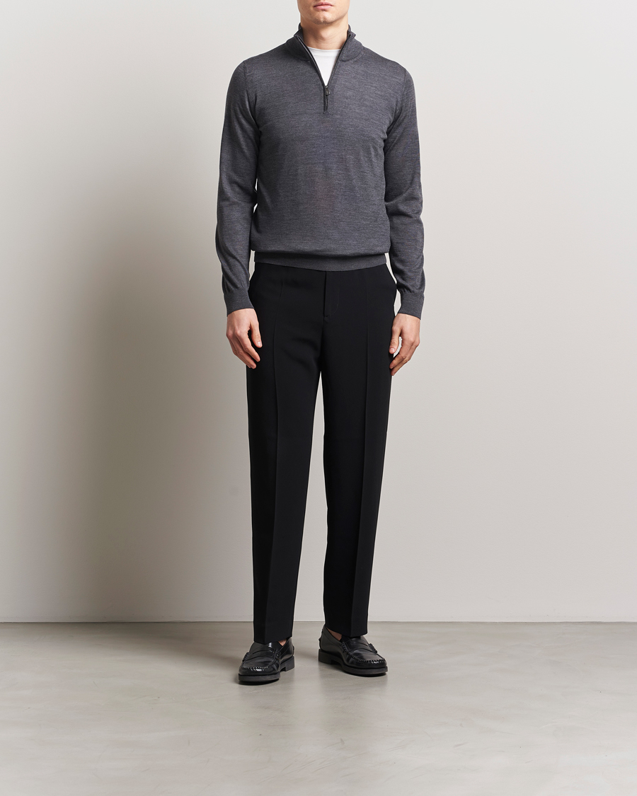 Homme | Pulls Et Tricots | Piacenza Cashmere | Merino Wool Crew Neck Half Zip Charcoal