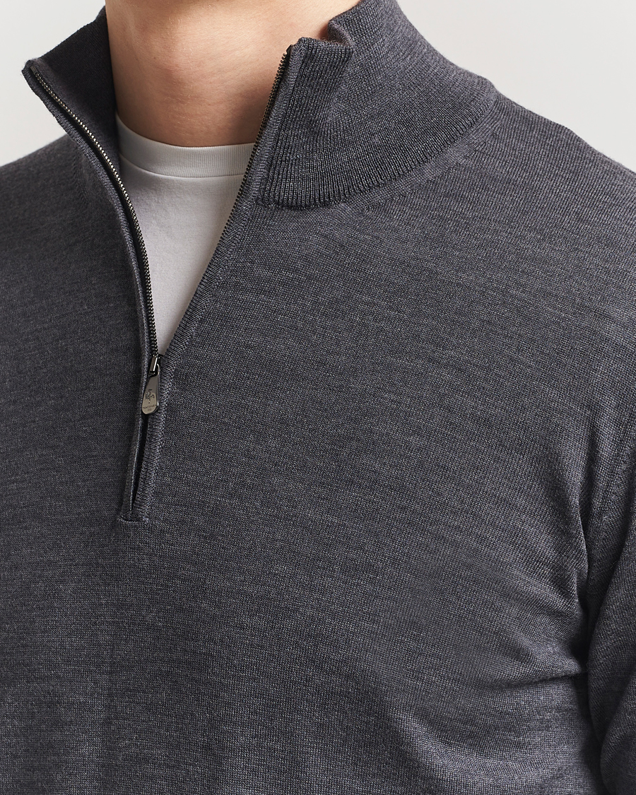 Homme | Pulls Et Tricots | Piacenza Cashmere | Merino Wool Crew Neck Half Zip Charcoal