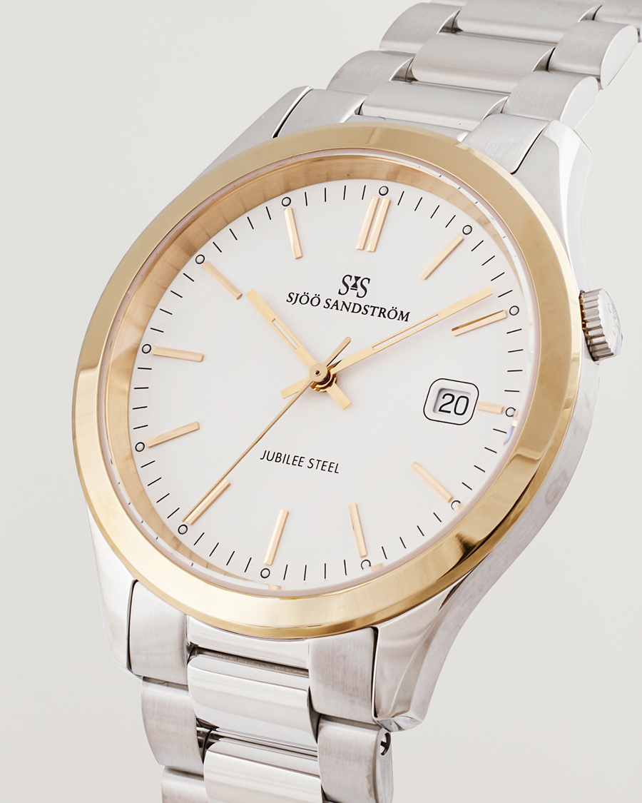 Homme | Sjöö Sandström Jubilee Steel Quartz 40mm Gold Bezel White/Steel | Sjöö Sandström | Jubilee Steel Quartz 40mm Gold Bezel White/Steel