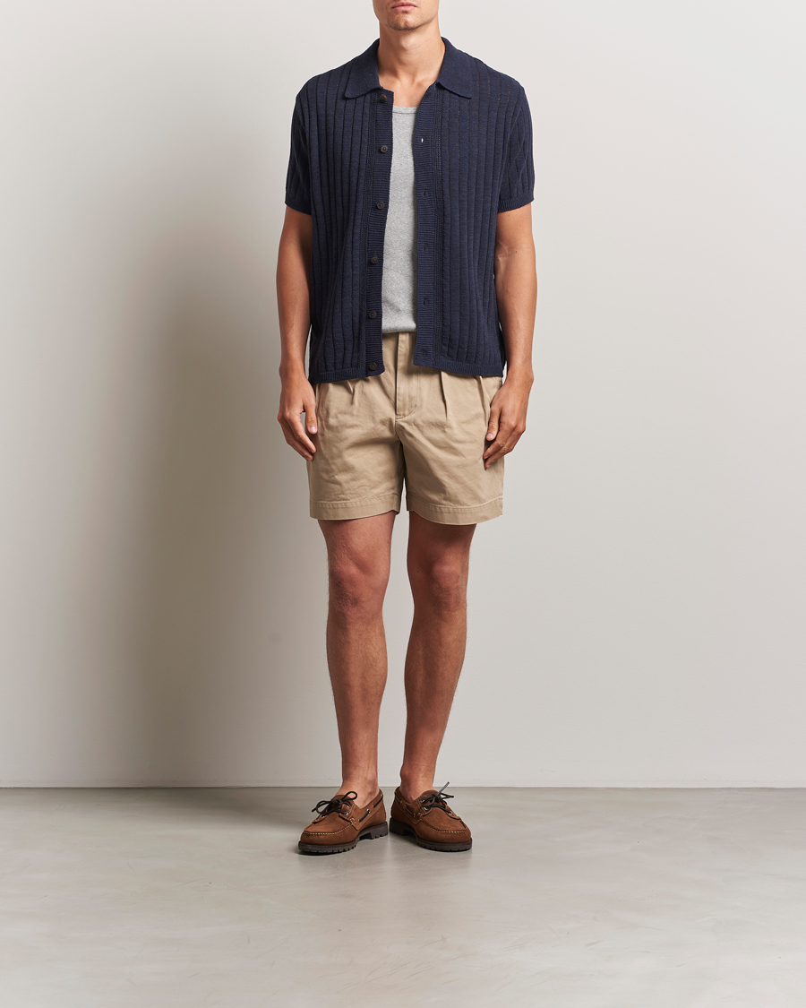 Homme | Chemises | LES DEUX | Floyd Knitted Linen Short Sleeve Shirt Dark Navy