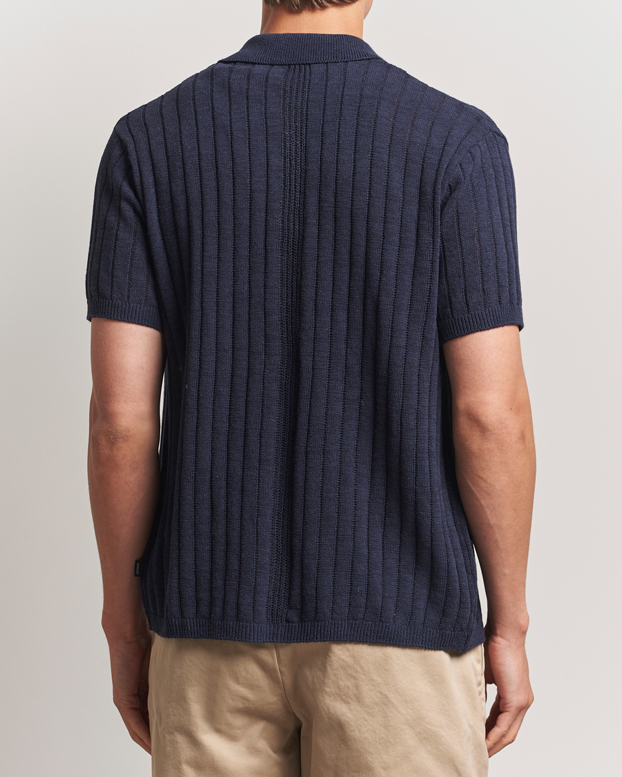 Homme | Chemises | LES DEUX | Floyd Knitted Linen Short Sleeve Shirt Dark Navy