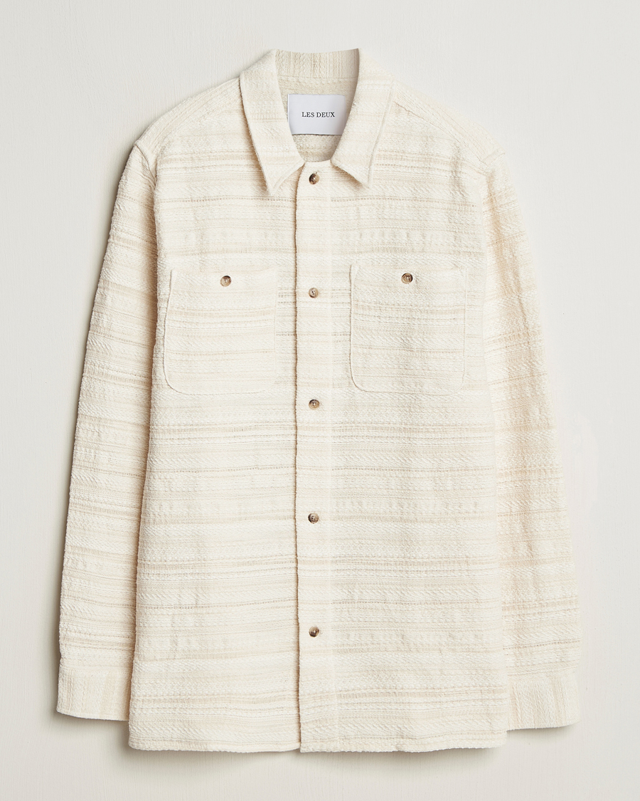 Homme | Chemises | LES DEUX | Jonas Structure Stripe Overshirt Ivory