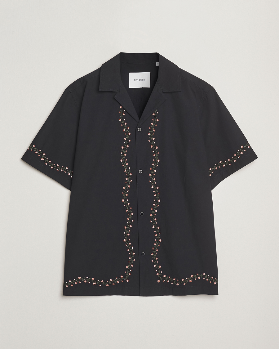 Homme | Chemises | LES DEUX | Lesley Embroidery Short Sleeve Shirt Black