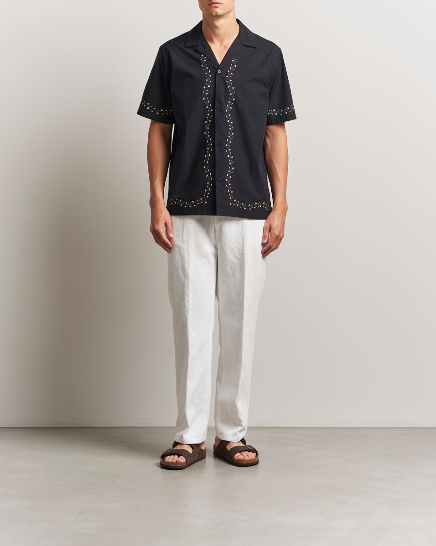 Homme | Chemises | LES DEUX | Lesley Embroidery Short Sleeve Shirt Black