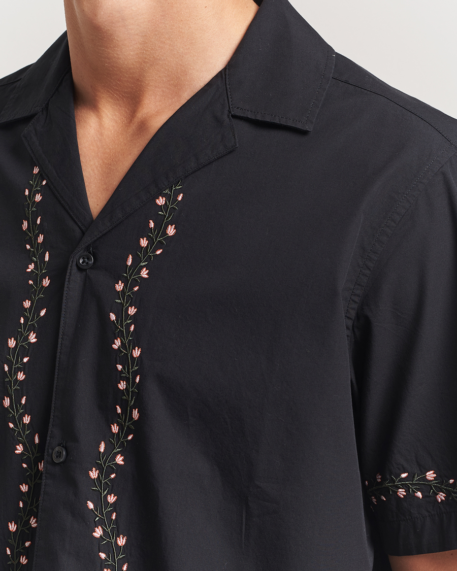 Homme | Chemises | LES DEUX | Lesley Embroidery Short Sleeve Shirt Black