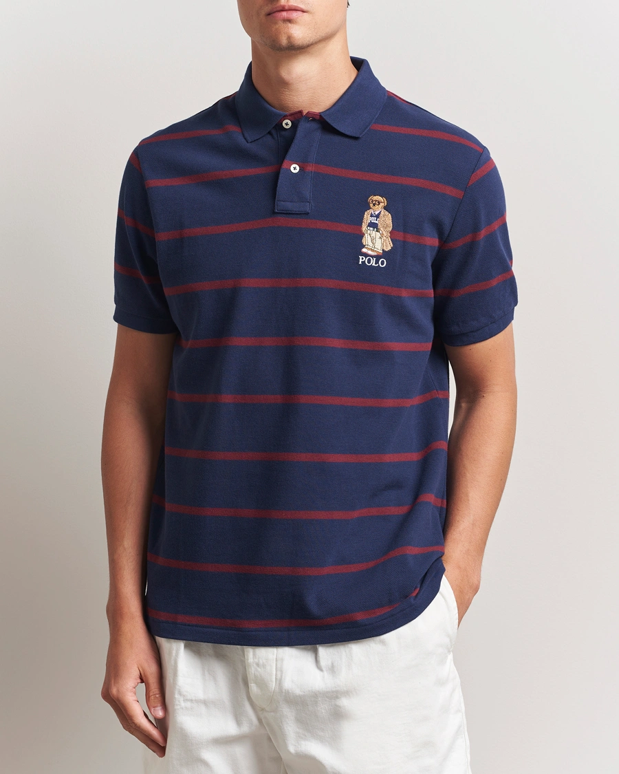 Homme | Polos | Polo Ralph Lauren | Custom Slim Fit Bear Striped Polo Navy/Heritage Bear