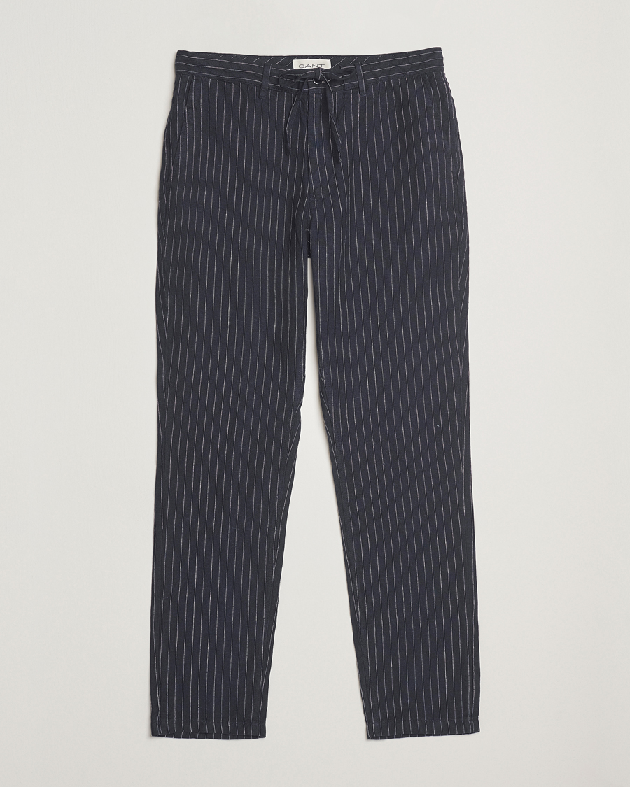Homme | Pantalons | GANT | Relaxed Fit Linen Pinstriped Trousers Darkened Navy