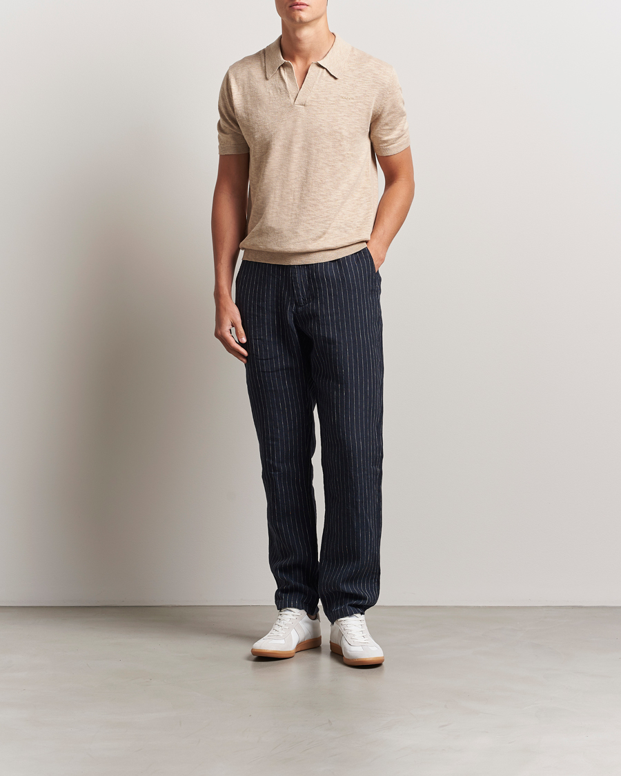 Homme | Pantalons | GANT | Relaxed Fit Linen Pinstriped Trousers Darkened Navy