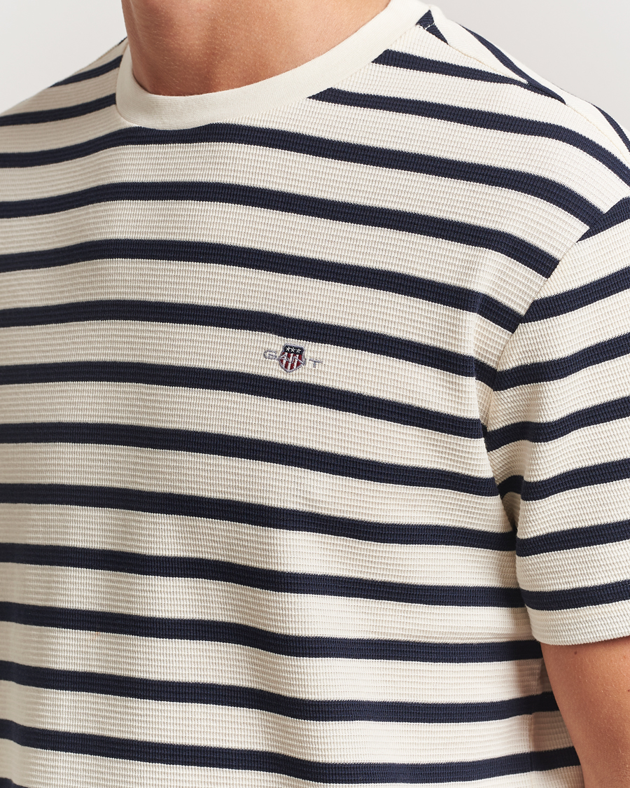 Homme | T-shirts | GANT | Waffle Textured Striped T-Shirt Cream