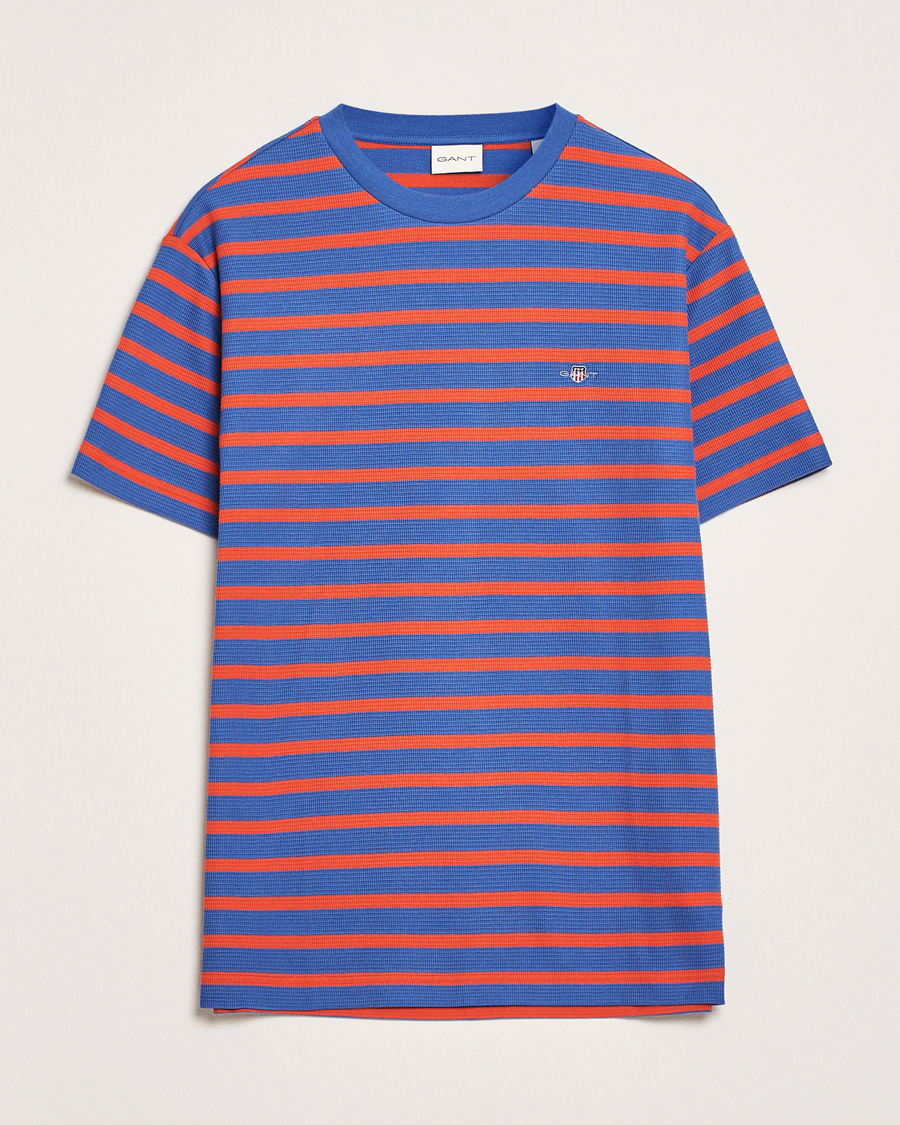 Homme | T-shirts | GANT | Waffle Textured Striped T-Shirt Rich Blue