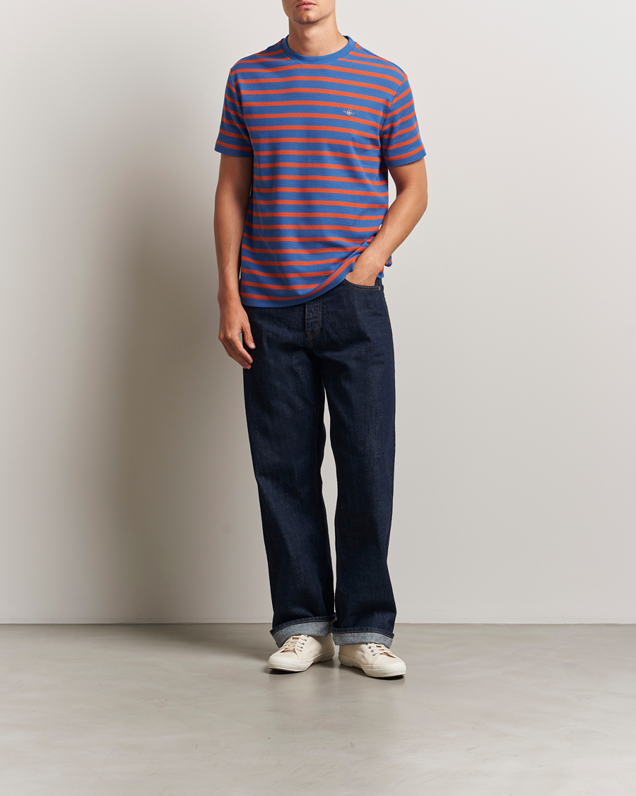 Homme | T-shirts | GANT | Waffle Textured Striped T-Shirt Rich Blue