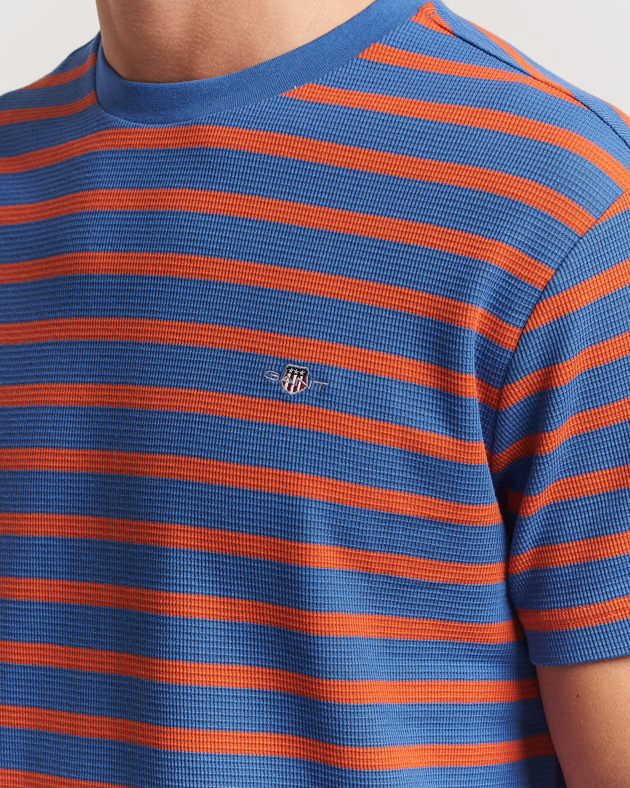 Homme | T-shirts | GANT | Waffle Textured Striped T-Shirt Rich Blue