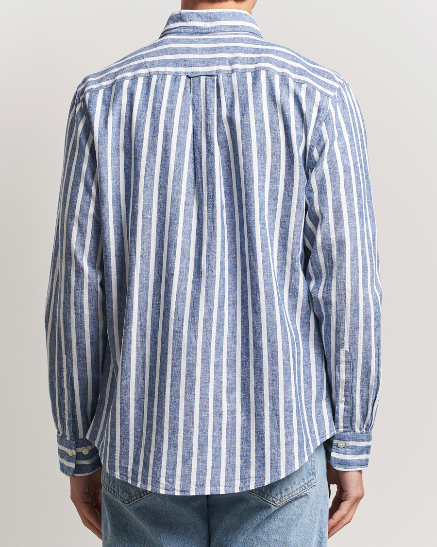 Homme | Chemises | GANT | Regular Fit Cotton/Linen Striped Shirt Rich Blue