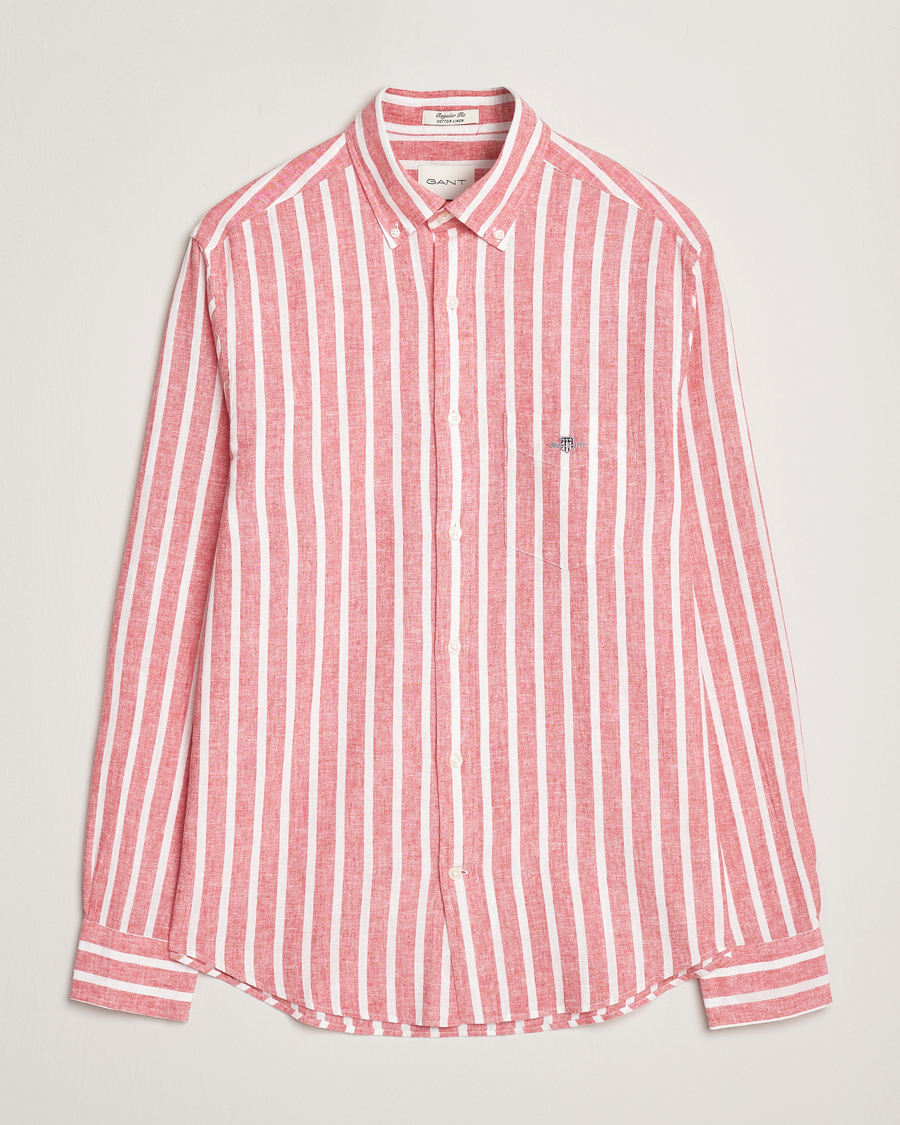 Homme | Chemises | GANT | Regular Fit Cotton/Linen Striped Shirt Watermelon Red