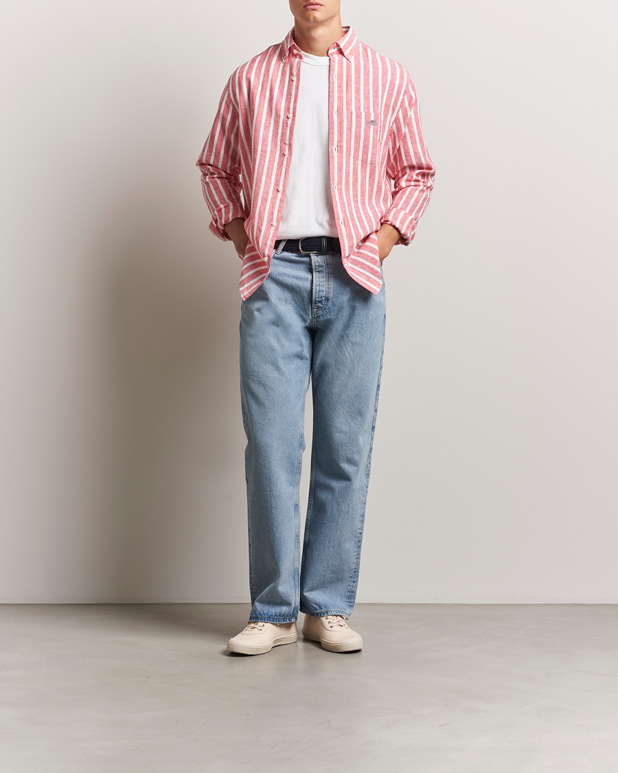 Homme | Chemises | GANT | Regular Fit Cotton/Linen Striped Shirt Watermelon Red