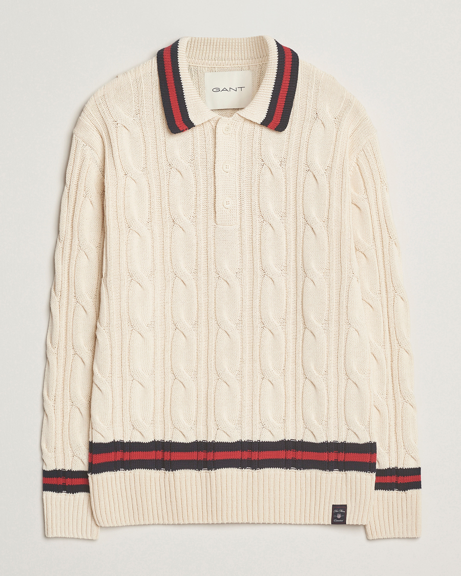 Homme | Pulls Et Tricots | GANT | Cable Heavy Knitted Polo Cream