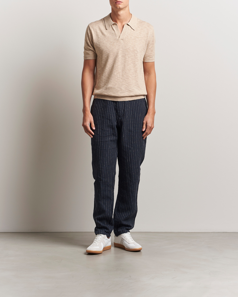 Homme | Polos | GANT | Linen/Cotton Open Collar Polo Dry Sand