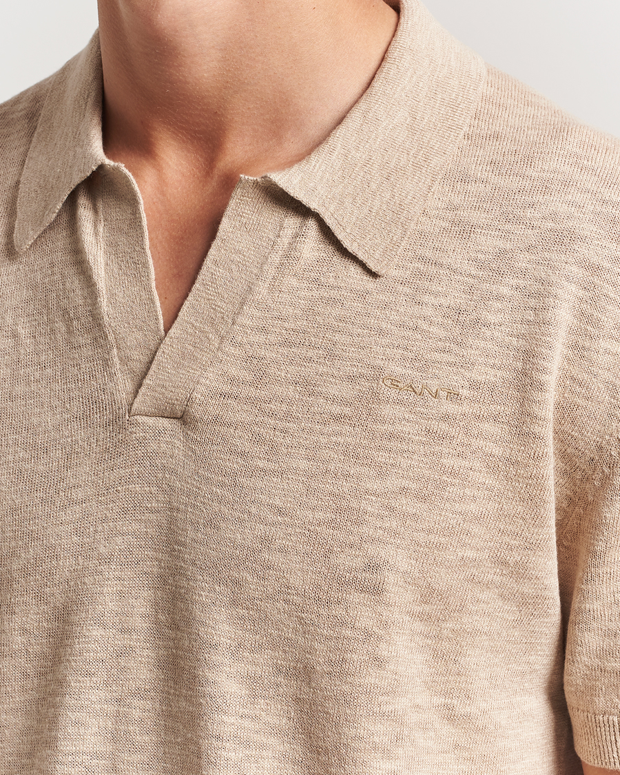 Homme | Polos | GANT | Linen/Cotton Open Collar Polo Dry Sand