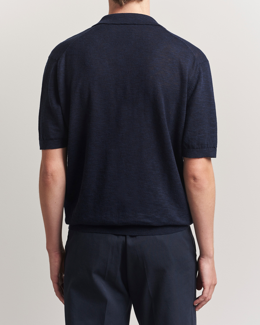 Homme | Polos | GANT | Linen/Cotton Open Collar Polo Evening Blue