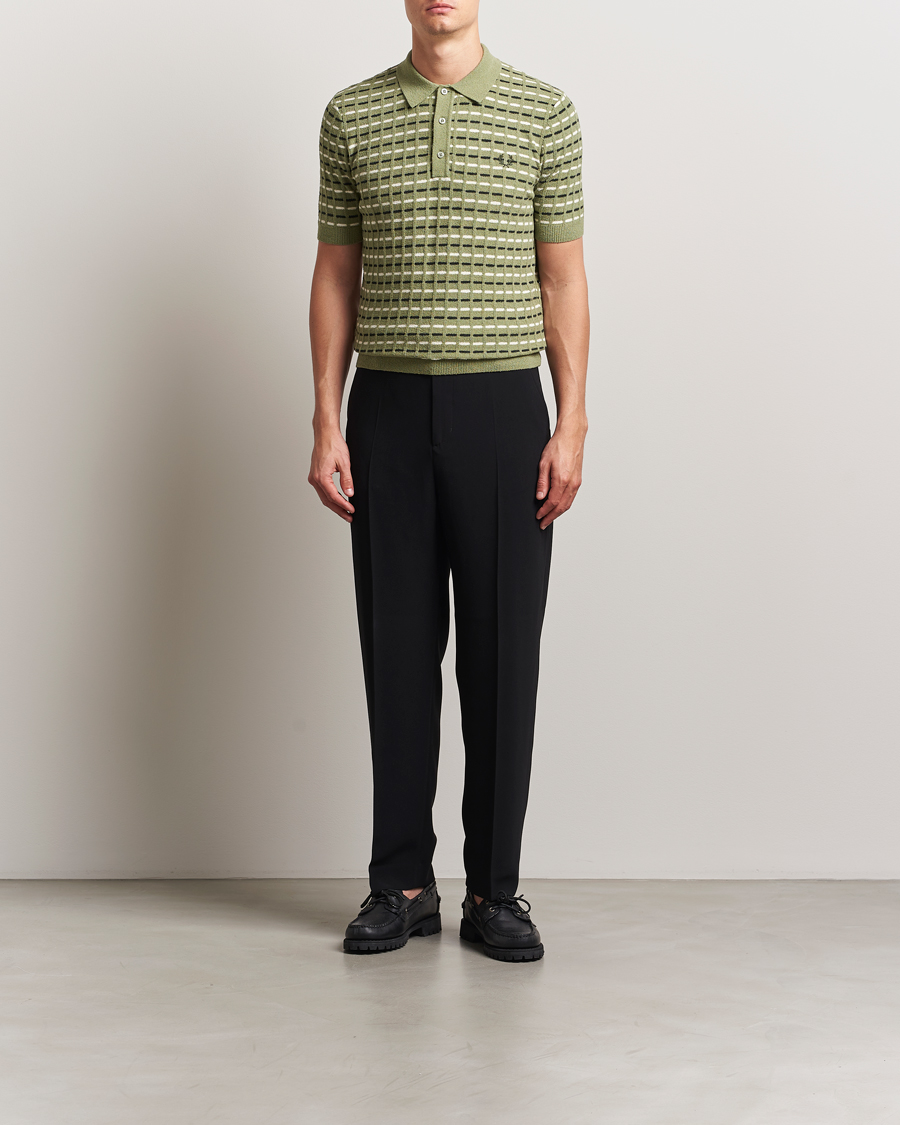 Homme | Polos | Fred Perry | Bouclé Ribbed Knitted Polo Olive Mint