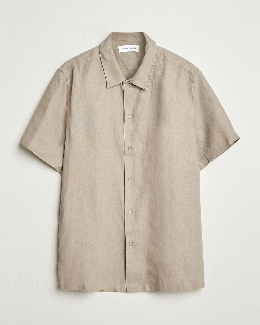Homme | Chemises | Samsøe Samsøe | Avan Linen Short Sleeve Shirt Greige