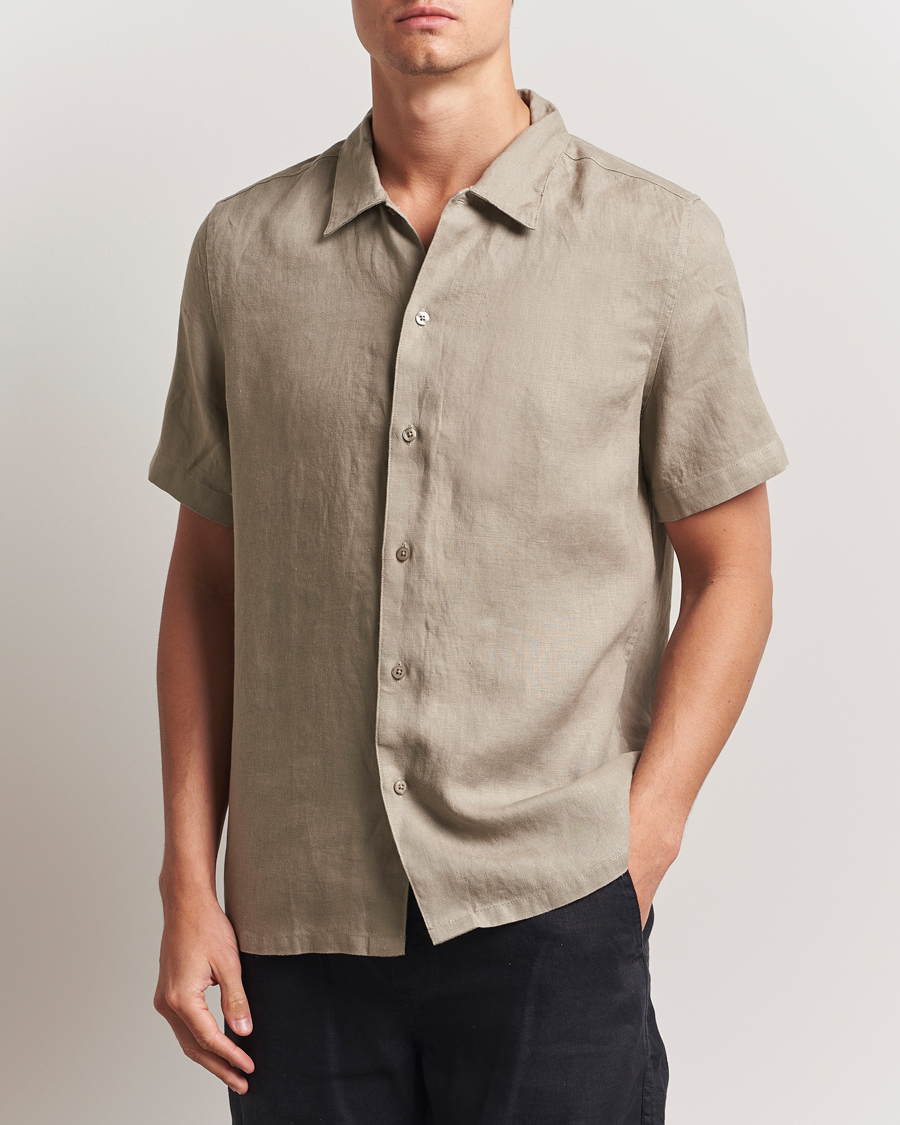 Homme | Chemises | Samsøe Samsøe | Avan Linen Short Sleeve Shirt Greige