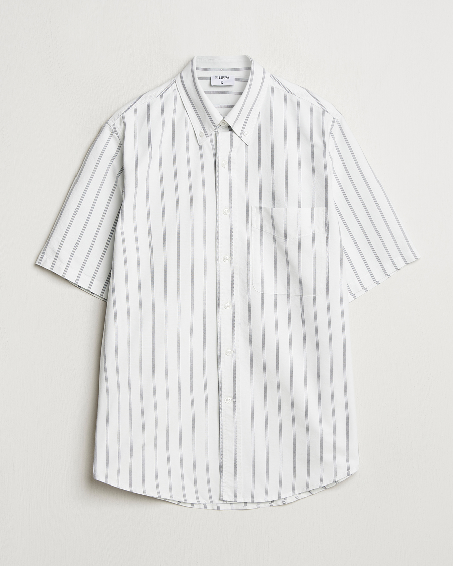 Homme | Chemises | Filippa K | Striped Oxford Short Sleeve Shirt Pale Blue/Navy