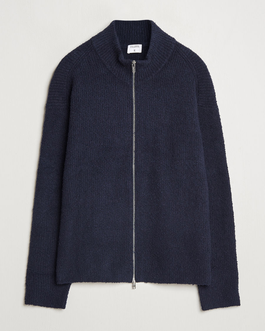 Homme | Pulls Et Tricots | Filippa K | Bouclé Knitted Full Zip Navy