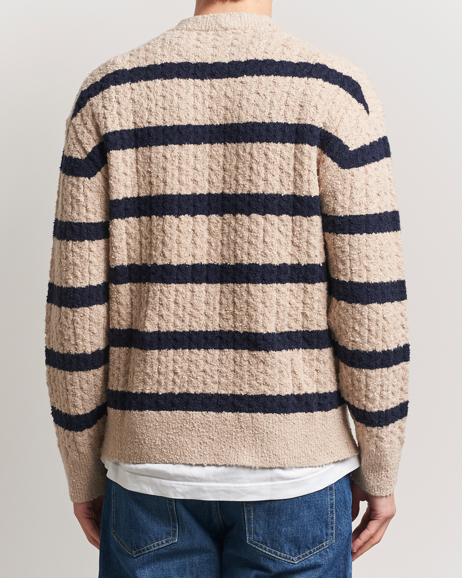 Homme | Pulls Et Tricots | Filippa K | Bouclé Knitted Striped Sweater Light Khaki/Navy