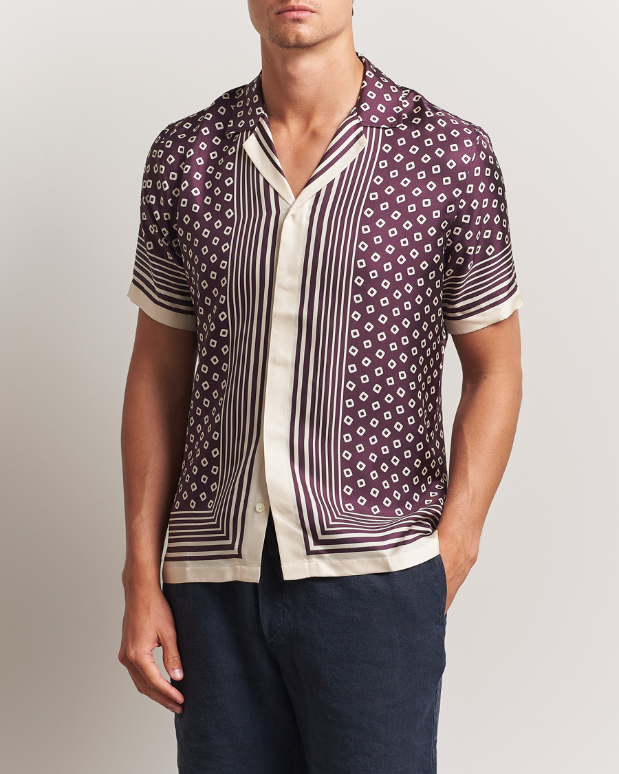 Homme | Chemises | Orlebar Brown | Maitan Silk Lumina Short Sleeve Shirt Damson/Latte