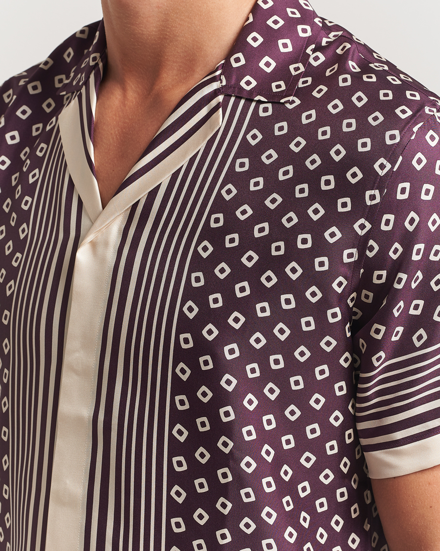 Homme | Chemises | Orlebar Brown | Maitan Silk Lumina Short Sleeve Shirt Damson/Latte
